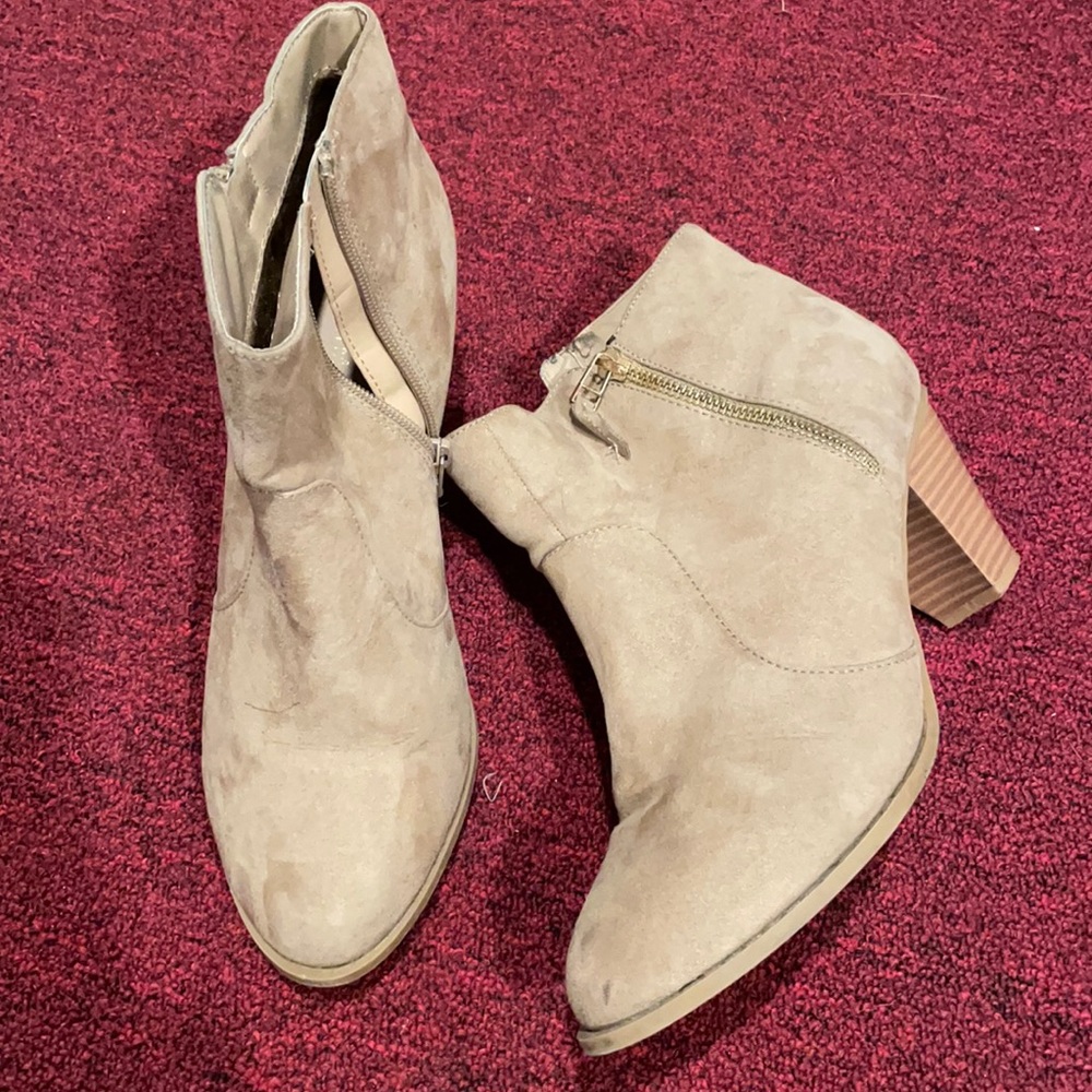 Beige suede heeled booties size 10